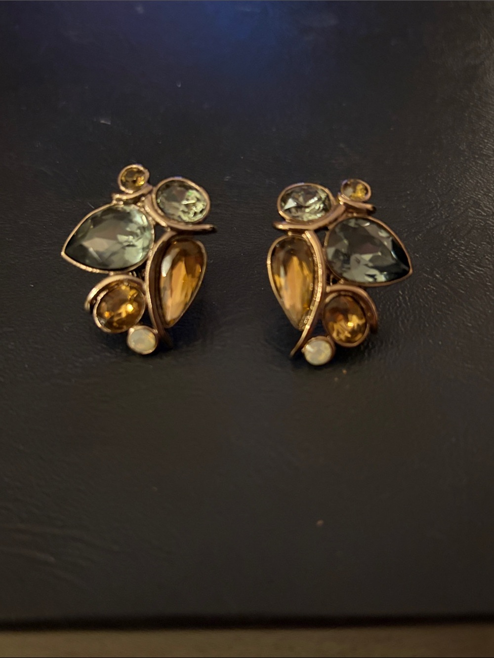 Gold-Tone Multicolor Gem Teardrop Clip on Earrings